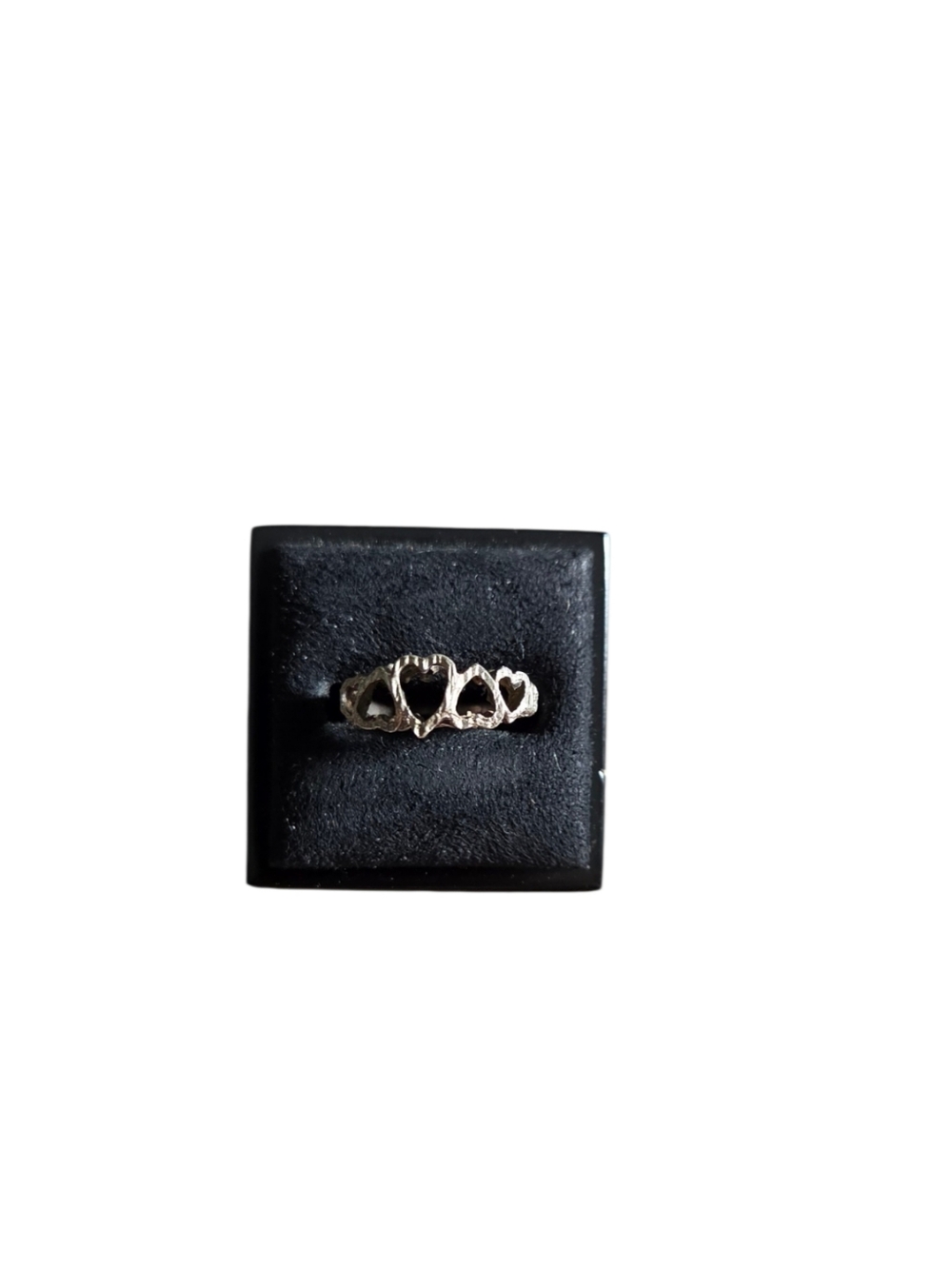 Size 5.5 Silver Toned Triple Open Heart Textured Ring